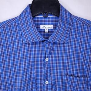 Peter Millar Shirt Mens XL Plaid Blue Preppy Office Performance